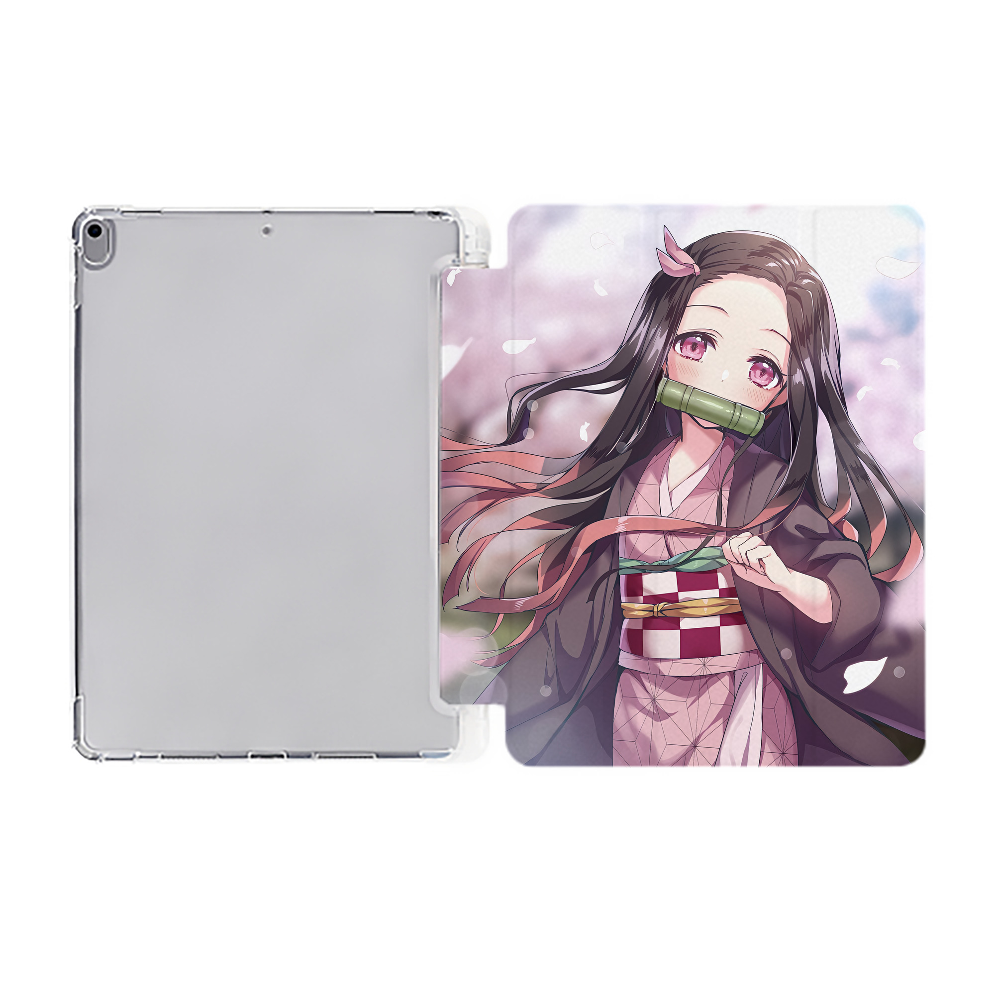 （画像用） 鬼滅の刃（きめつのやいば）竈門 禰󠄀豆子／かまど ねずこ Kamado Nezuko IPad ケース ペン収納付き 三つ折りスタンド PUレザー×シリコン 対応機種9.5/10.5/10.9インチ